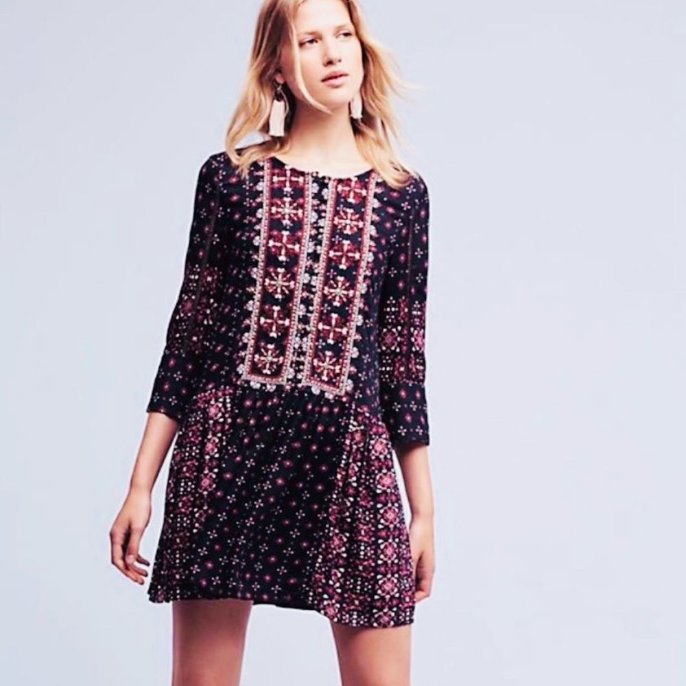 Anthropologie Vanessa Virginia Kaleidoscope Embellished Boho Dress Size M